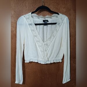 Wet Seal Ivory Lace Trim Blouse